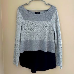 ▫️CHARTER CLUB: Women’s 100% cashmere gray/black striped scoop neck sweater, XL.
